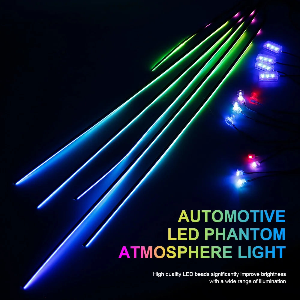 18-in-1 LED Car Ambient Lighting System with Bluetooth App Control, RGB Color Spectrum, and Acrylic Strip for Interior Atmosphere Enhancement - 12V