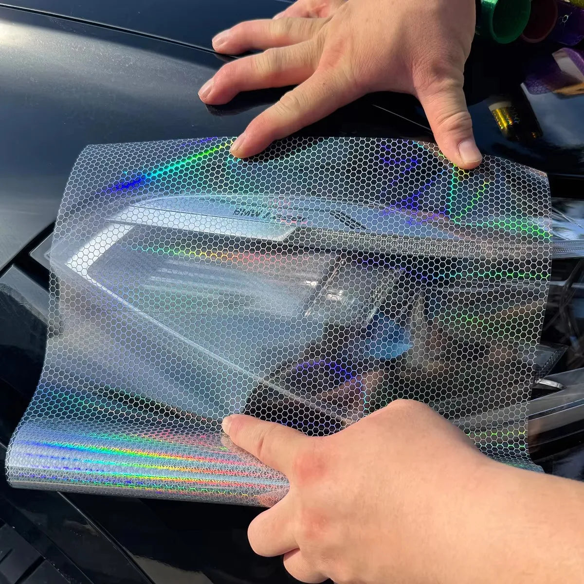Car Motorcycle Vinyl Wrap Foil Laser Honeycomb Headlights Taillight Tint Film Modify Color Changing Stickers Car Styling - DriveNova