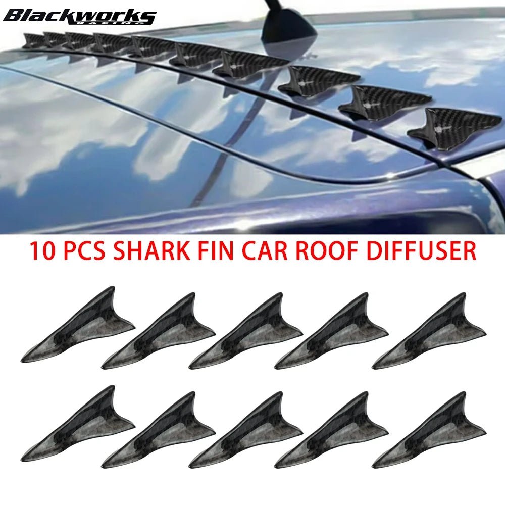 10-Piece Universal PU Rear Roof Shark Fin Spoiler Wing Kit for Enhanced Vehicle Aerodynamics - DriveNova