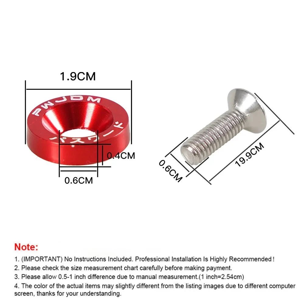 10Pcs M6 Universal JDM Style Car Modification Fender Washer License Plate Bolts Screws For Honda Auto Styling Tuning Accessories - DriveNova