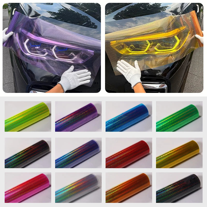 Car Motorcycle Vinyl Wrap Foil Laser Honeycomb Headlights Taillight Tint Film Modify Color Changing Stickers Car Styling - DriveNova
