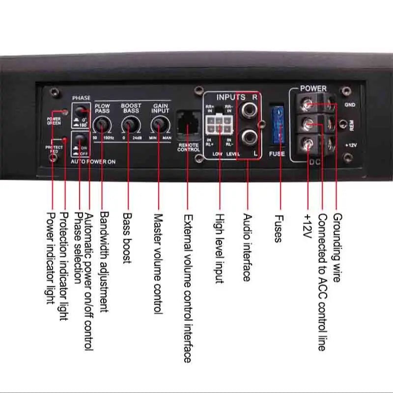 12V 10-Inch 800W Linear Control Car Mounted Power Amplifier with Active Stereo and Ultra-Thin Subwoofer - DriveNova