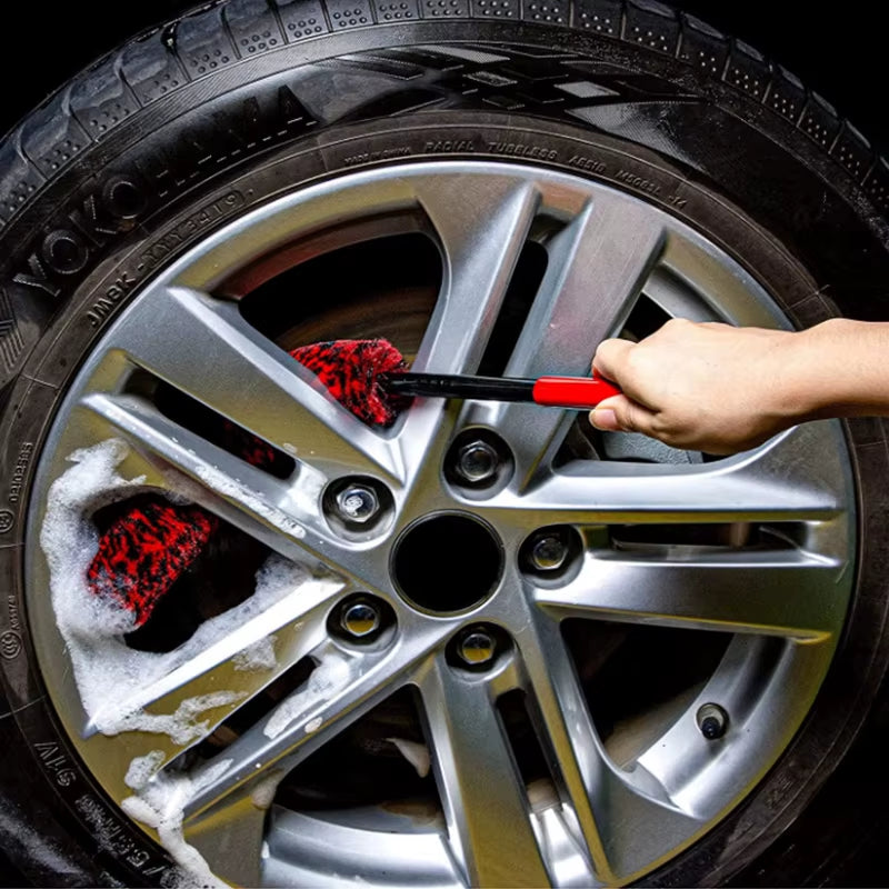 Professional Car Wheel Detailing Brush Set - Plush Wool Cleaning Brushes with Long Bendable Handles for Effective Tire and Rim Care