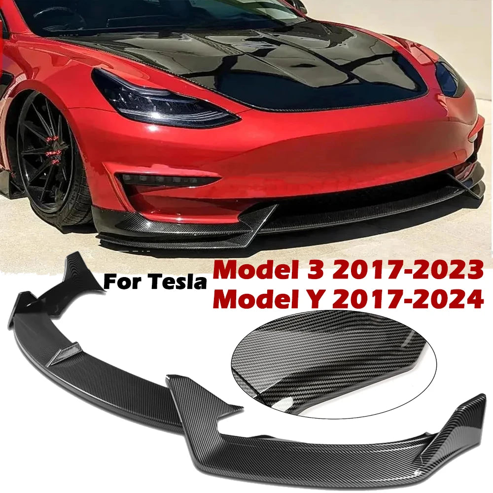 Front Bumper Front Lip Front Shovel Kit Compatible for Tesla Model 3 2017-2023 & Model Y 2017-2024,Body Spoiler Splitter Kit - DriveNova