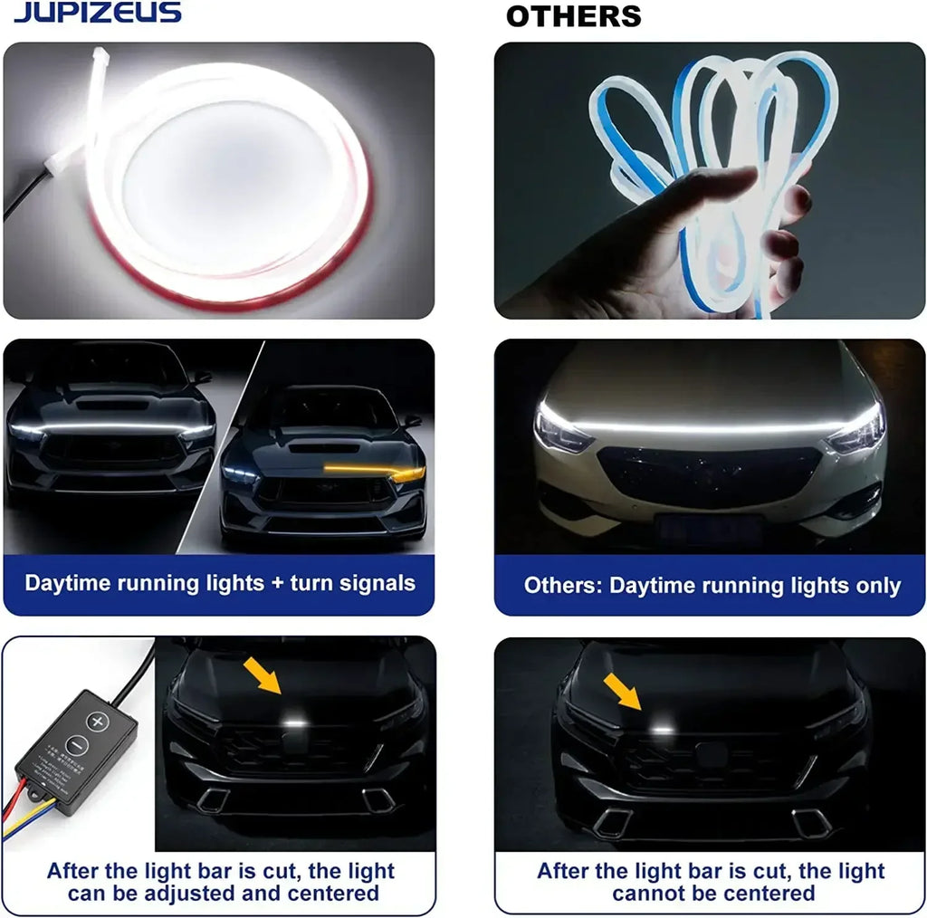 LED Car Daytime Running Light Strip Start Scan Yellow Turn Signal Indicator Headlight Car Hood Decorative Light Universal 12V - DriveNova
