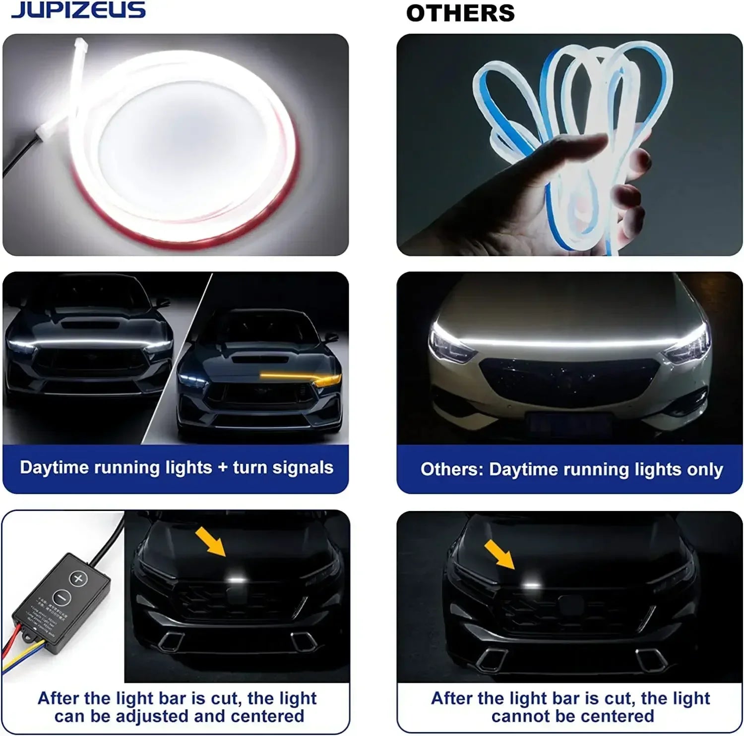 LED Car Daytime Running Light Strip Start Scan Yellow Turn Signal Indicator Headlight Car Hood Decorative Light Universal 12V - DriveNova