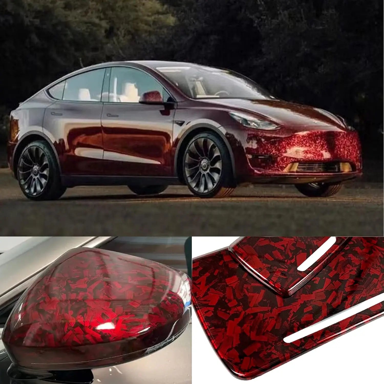 Premium High Gloss Forged Carbon Fiber Vinyl Wrap in Black, Gold, Silver, and Red for Motorcycle and Car Body Applications