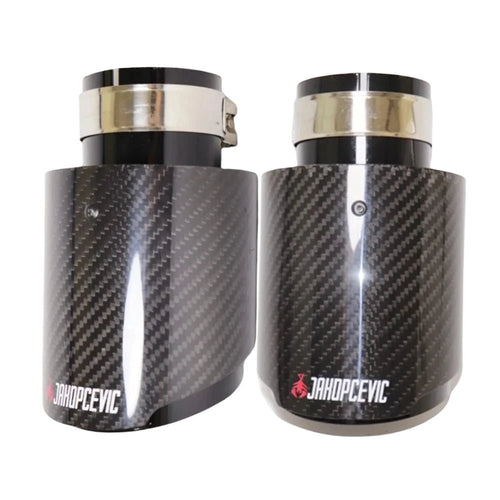 1Piece Car Gloss Carbon Fiber Muffler Tip Exhaust System Pipe Mufflers Nozzle Universal Straight Stainless Silver Auto Parts - DriveNova