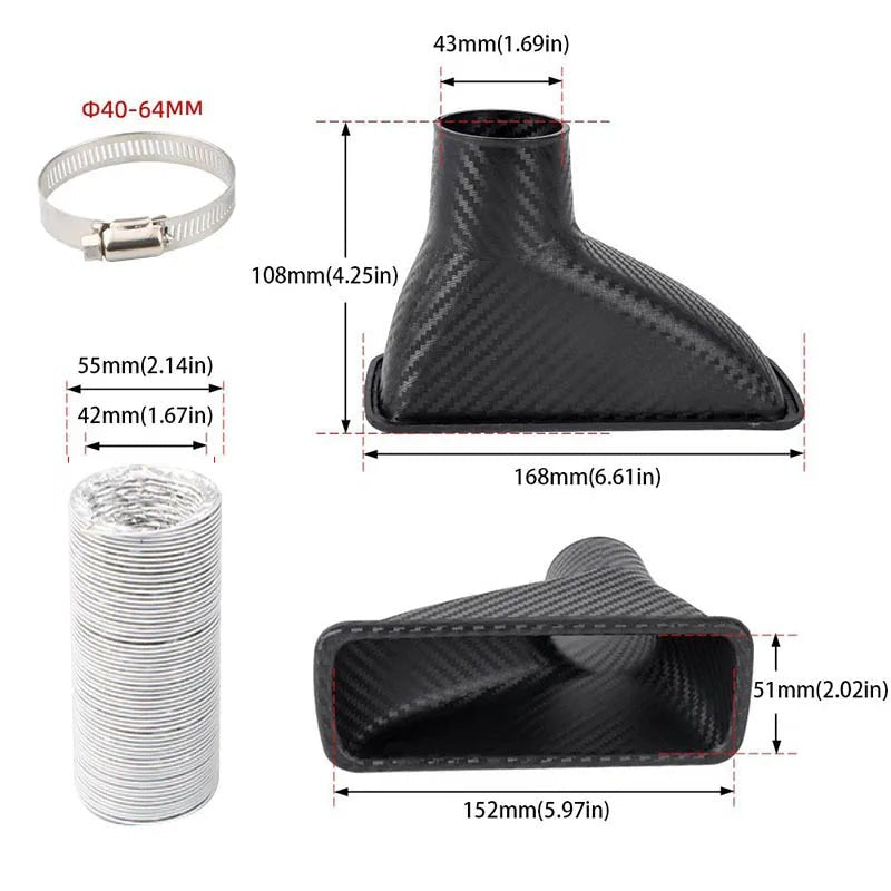 2 design Universal ABS Car Front Bumper Admission Air Turbo Air Intake Pipe Kit Turbine Inlet Kit Pipe Air Funnel - DriveNova
