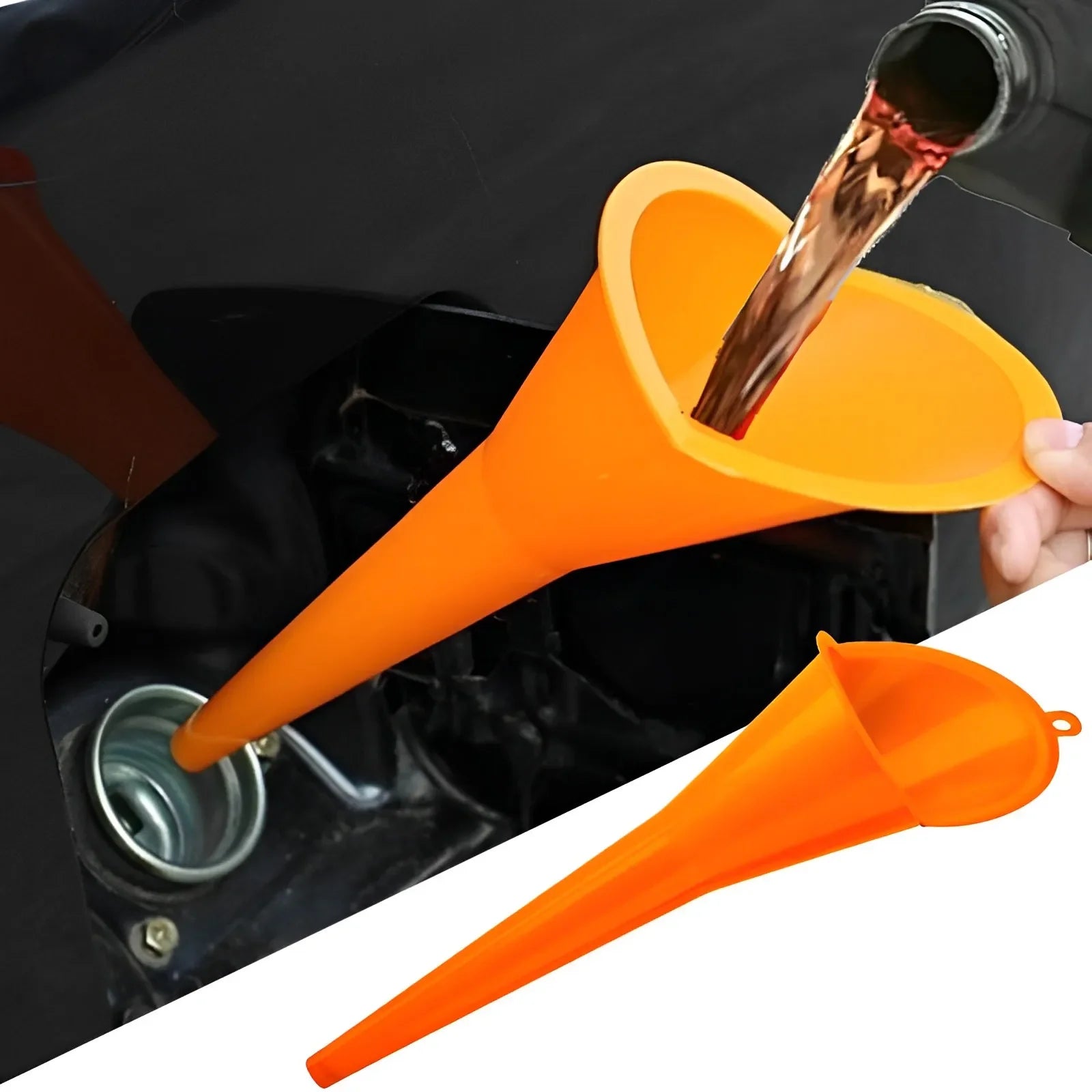 Long Stem Anti-Splash Funnel for Gasoline and Oil Filling - Plastic Refueling Tool for Cars and Trucks