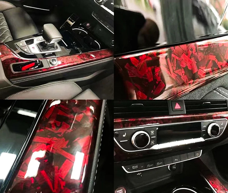 Premium High Gloss Forged Carbon Fiber Vinyl Wrap in Black, Gold, Silver, and Red for Motorcycle and Car Body Applications