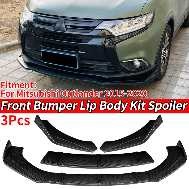 Car Front Bumper Splitter Lip Body Kit Spoiler Diffuser Deflector Accessories Carbon Look ABS for Mitsubishi Outlander 2015-2020 - DriveNova