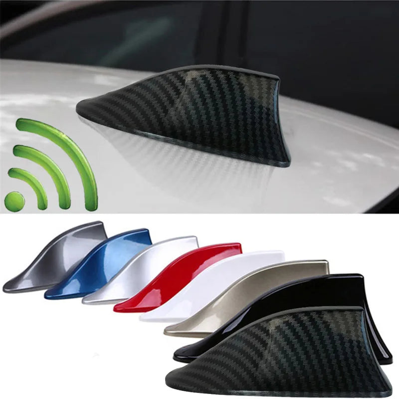 Universal Shark Fin Car Antenna - Carbon Fiber Style Auto Radio Signal Aerial for Vehicle Customization
