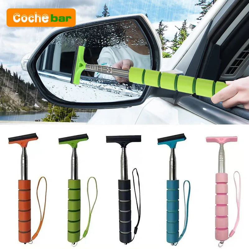 Telescopic Car Rearview Mirror and Window Cleaning Tool with Scraper and Handle