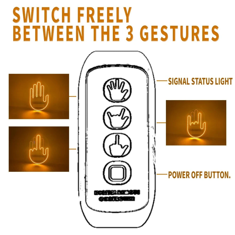 Finger Light for Car Gesture LED Car Middle Finger Back Window Car Sign LED Hand for Car - DriveNova