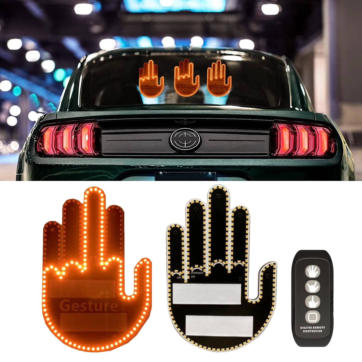 Finger Light for Car Gesture LED Car Middle Finger Back Window Car Sign LED Hand for Car - DriveNova