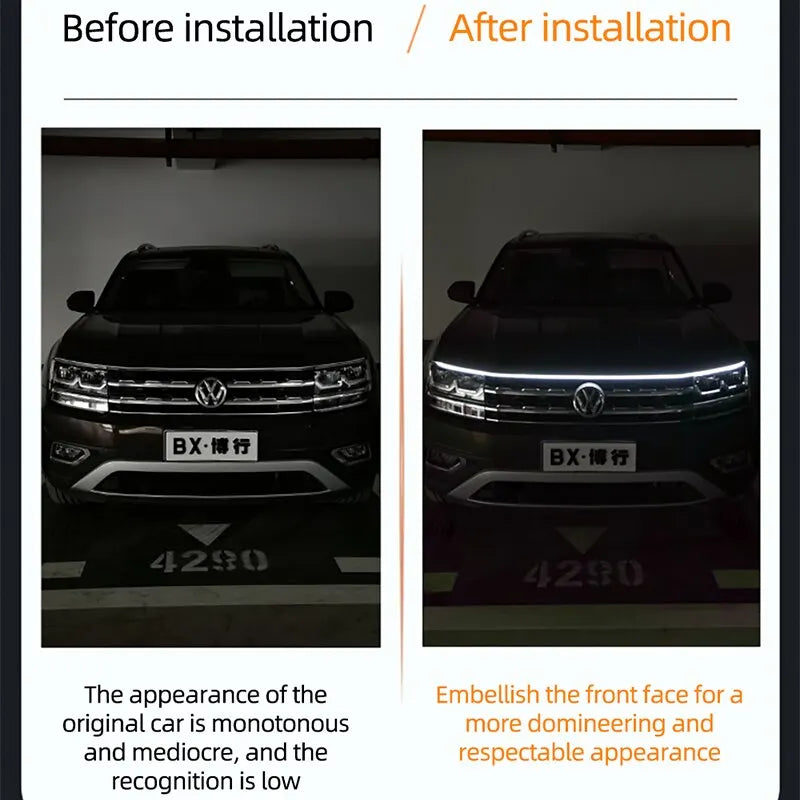 Universal Flexible Dynamic LED Daytime Running Light for Car Hood - 150CM & 180CM Options, 12V Ambient Lighting