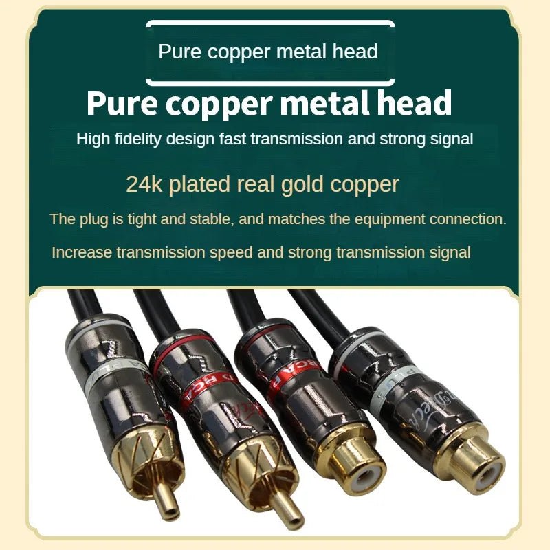 30cm Pure Copper RCA Male to Female Audio Cable for Car Amplifier Subwoofer - PVC Insulated Line - DriveNova