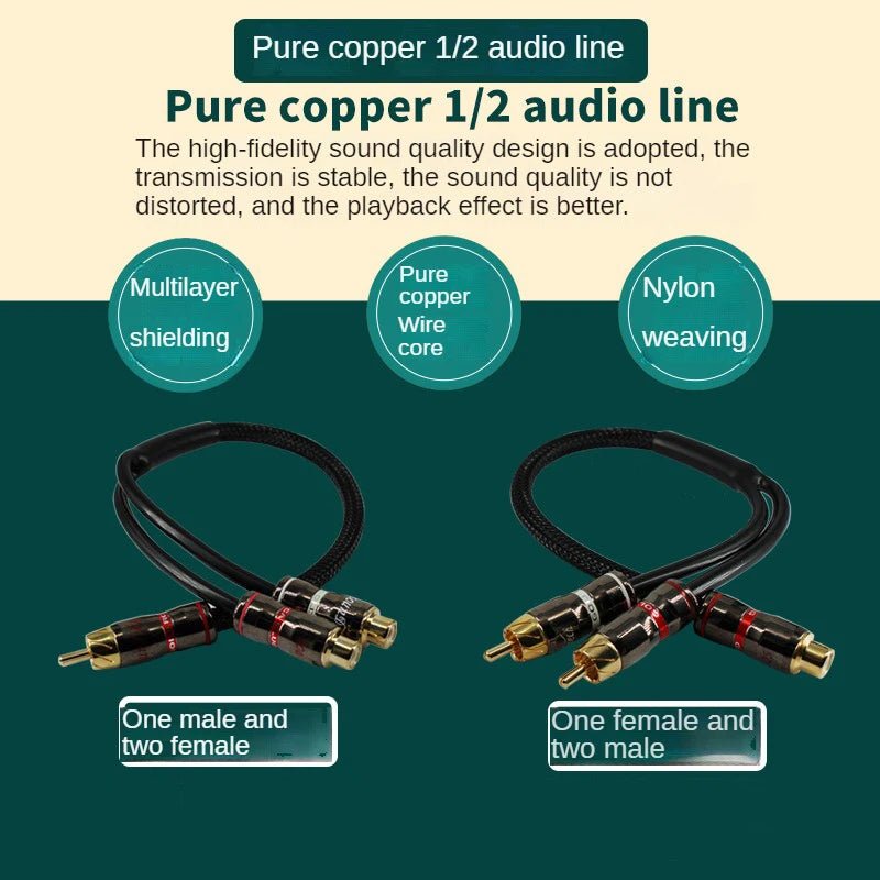 30cm Pure Copper RCA Male to Female Audio Cable for Car Amplifier Subwoofer - PVC Insulated Line - DriveNova