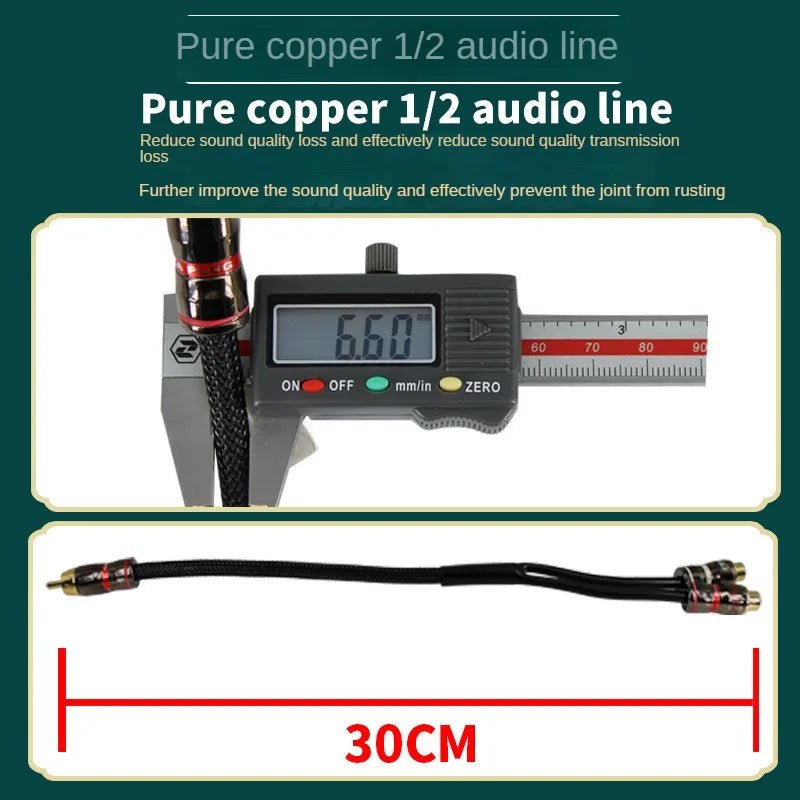 30cm Pure Copper RCA Male to Female Audio Cable for Car Amplifier Subwoofer - PVC Insulated Line - DriveNova