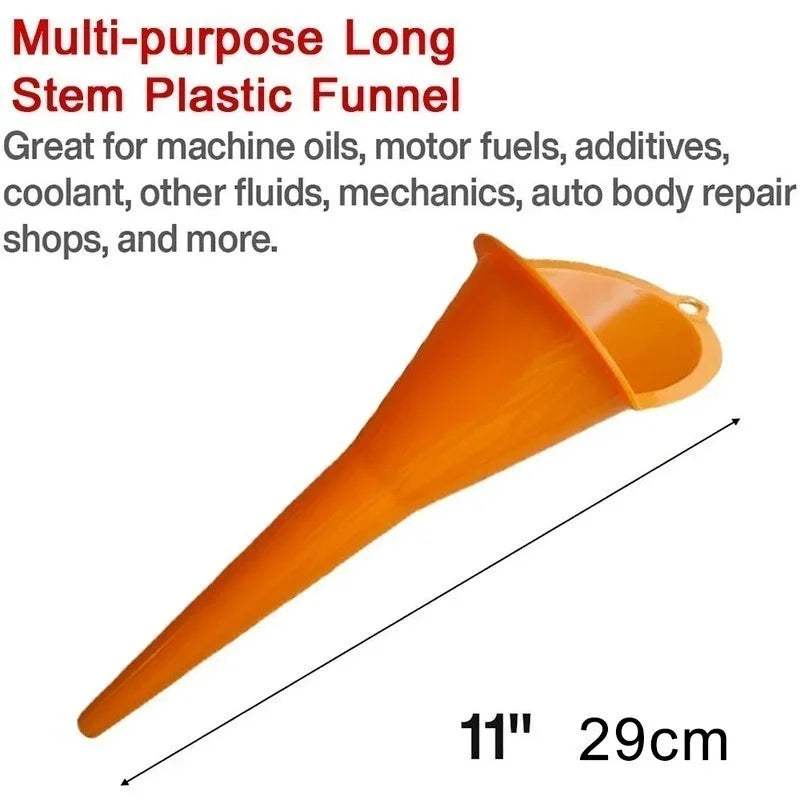 Long Stem Anti-Splash Funnel for Gasoline and Oil Filling - Plastic Refueling Tool for Cars and Trucks