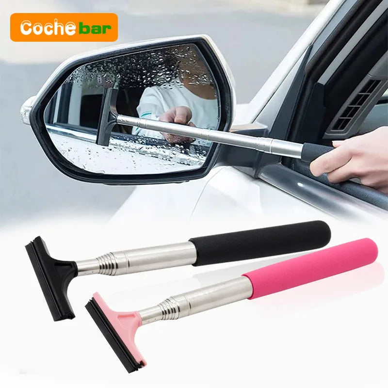 Telescopic Car Rearview Mirror and Window Cleaning Tool with Scraper and Handle