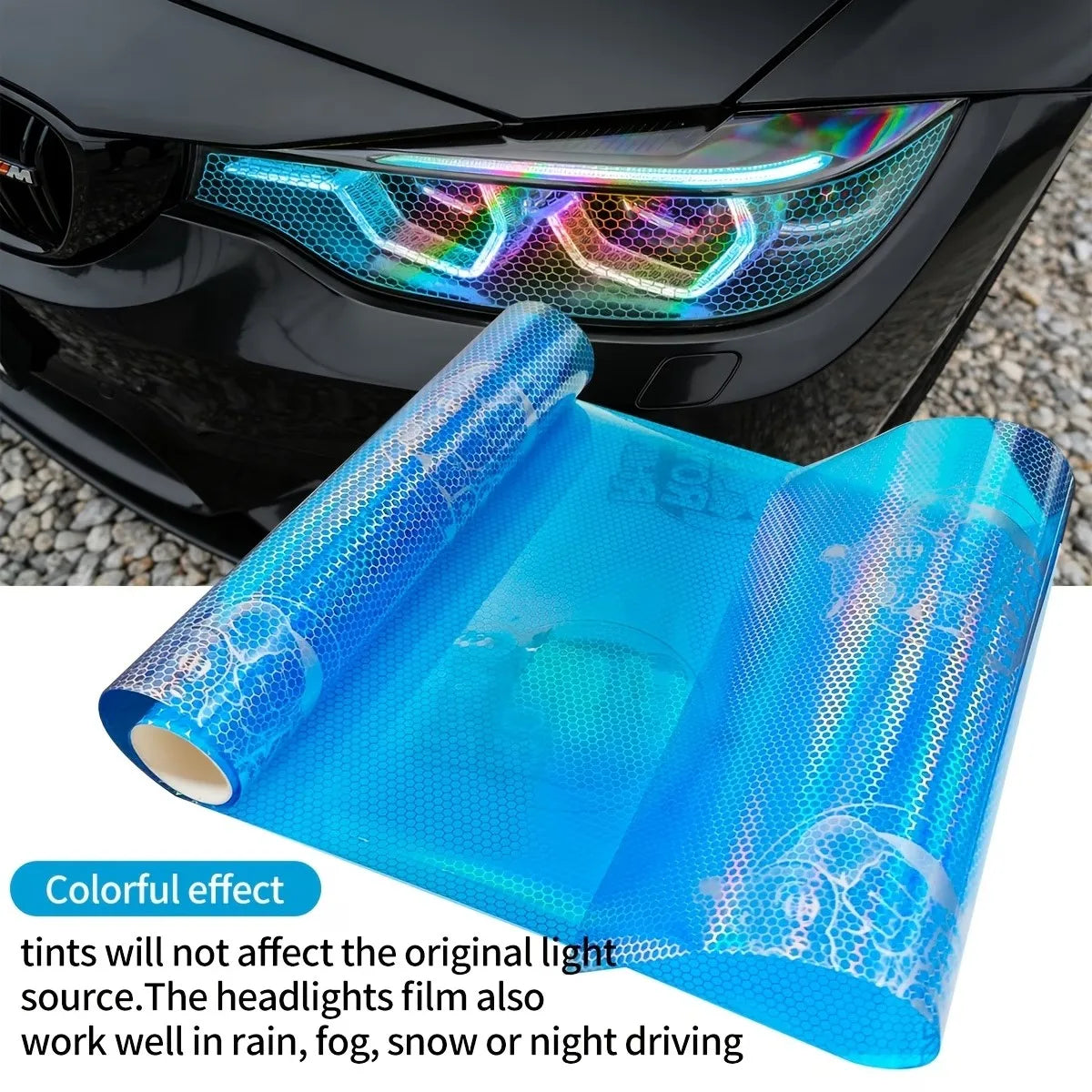 Car Motorcycle Vinyl Wrap Foil Laser Honeycomb Headlights Taillight Tint Film Modify Color Changing Stickers Car Styling - DriveNova