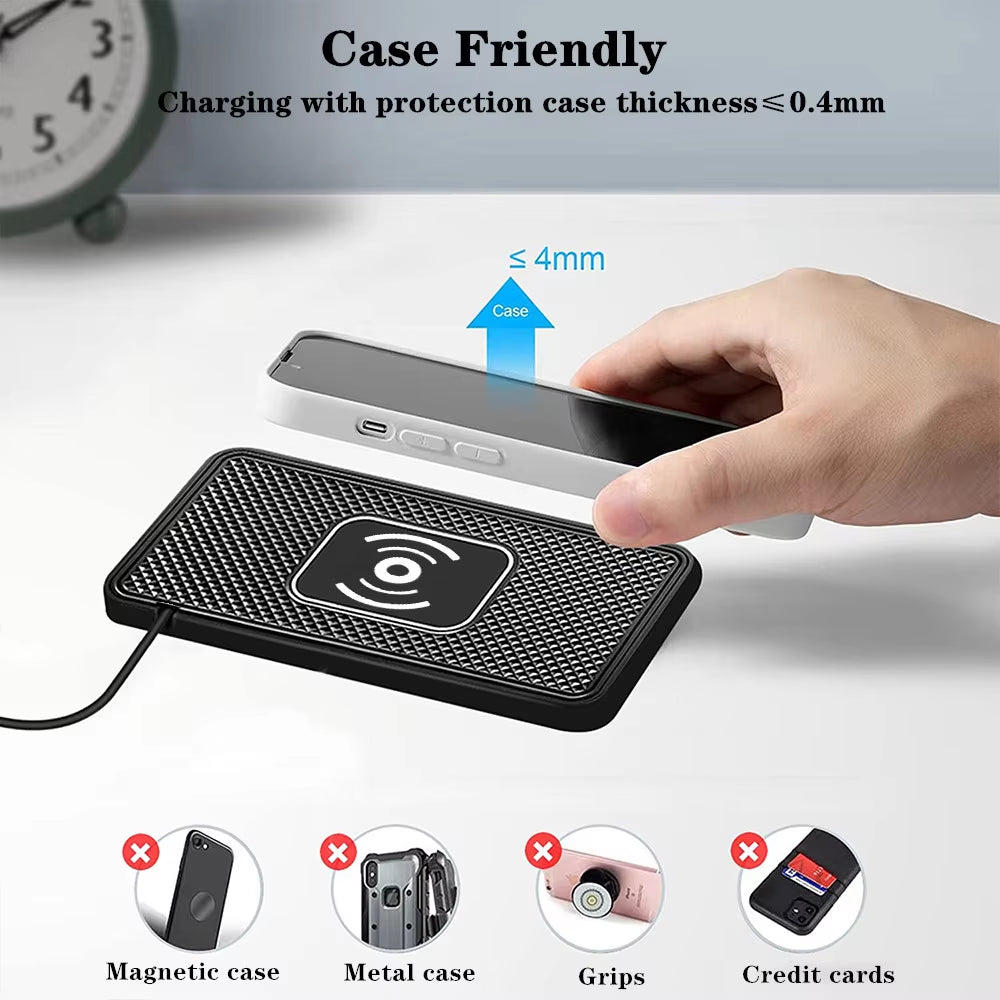 Car Wireless Charger with Silicone Non-Slip Pad for iPhone 15/14/13/12, Samsung S24/S23, and Xiaomi - Fast Induction Charging Solution