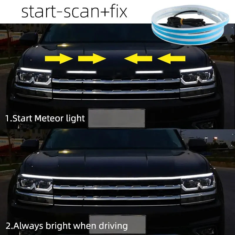 Universal Flexible Dynamic LED Daytime Running Light for Car Hood - 150CM & 180CM Options, 12V Ambient Lighting