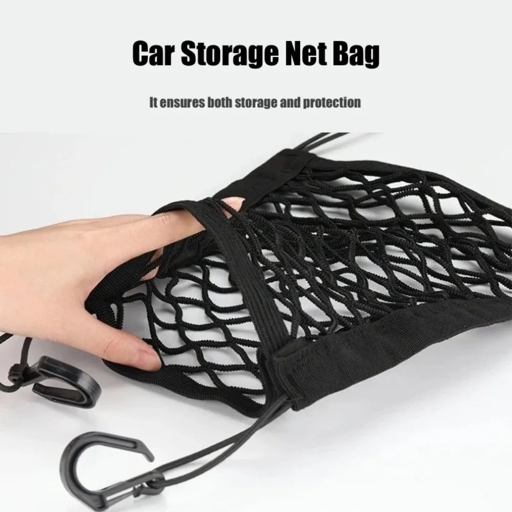 Car Interior Storage Net Bag - Seat Divider for Child Safety and Pet Barrier, Elastic Expandable Mesh Accessory