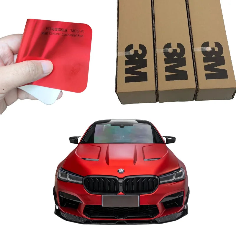 3M Matte Electroplate Chrome Cochineal Red Air Release Car Wrap Vinyl - Bubble Free, Residue-Free, Easy Installation