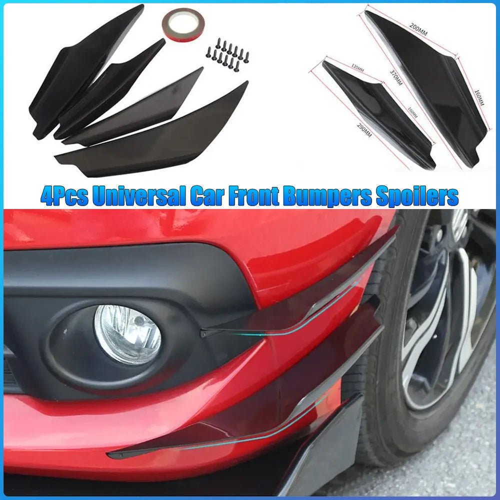 4Pcs Carbon Fiber Auto Front Bumper Body Lip Canards Splitter Trim Kits Universal Car Front Bumpers Spoilers Set Scratch Strip - DriveNova