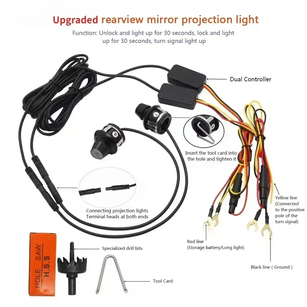 1Pair Car Angel Wings Welcome Light Dynamic Rearview Mirror Carpet Light Led Ambient Light Decorative Atmosphere 12V Universal - DriveNova