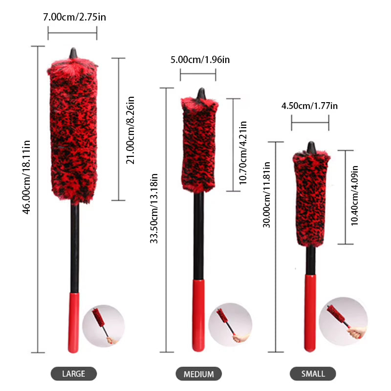 Professional Car Wheel Detailing Brush Set - Plush Wool Cleaning Brushes with Long Bendable Handles for Effective Tire and Rim Care