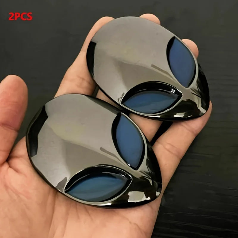 2Pcs Alien Head Auto Heck Emblem Badge Sticker Decal Car Fender Auto 3D for All Car Bike Motobike - DriveNova