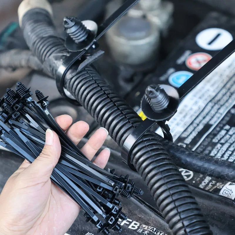 100/1X Car Nylon Tie Wrap Cable Fixed Fastener Clips Strap Self-Locking Nylon Cable Ties Car Hose Fastening Zip Repairs Wiring - DriveNova