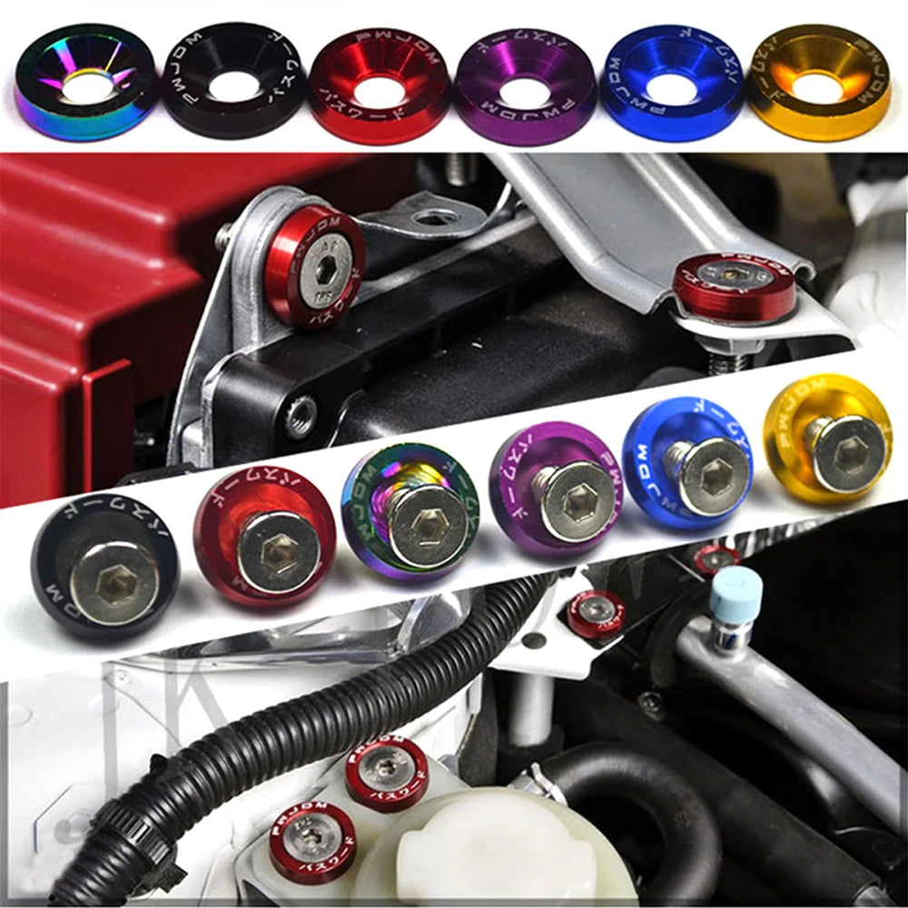 1Set Billet Aluminum Fender Bumper Washer Bolt Engine Bay Screw Dress up Kit JDM M6X20Mm Bolts - DriveNova