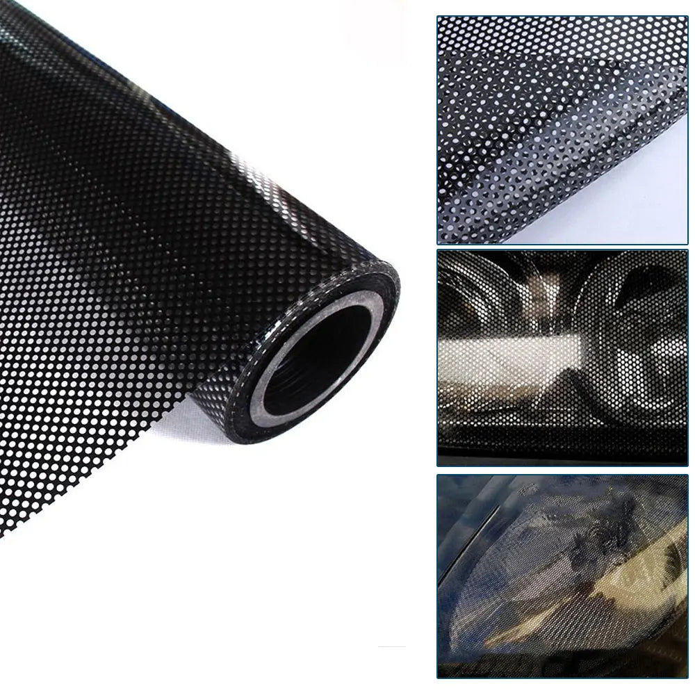 30*106CM Black Universal Wrap Hollow Automobile Lamp Film Car Wrap Honeycomb Sticker Tint Perforated Film Exterior Accessories - DriveNova