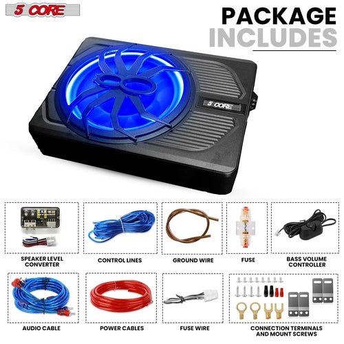 5Core 10 Inch Slim under Seat Car Audio Subwoofer 800W Built in - DriveNova