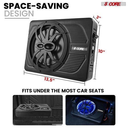 5Core 10 Inch Slim under Seat Car Audio Subwoofer 800W Built in - DriveNova