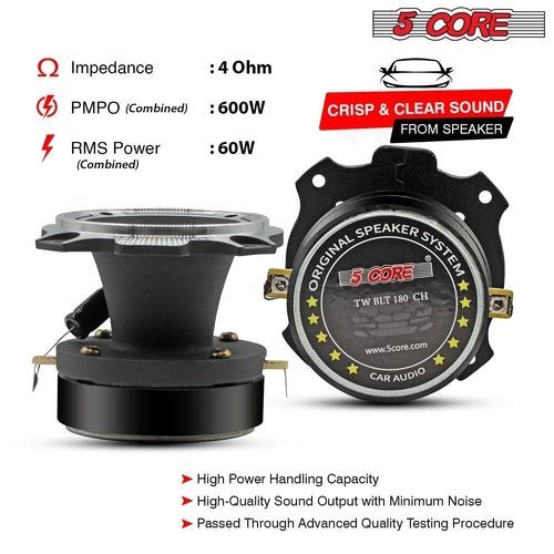 5Core Tweeters Speakers Car Audio Pair 600W Peak 3.5 Inch Super Bullet - DriveNova