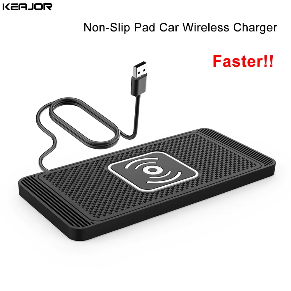 Car Wireless Charger with Silicone Non-Slip Pad for iPhone 15/14/13/12, Samsung S24/S23, and Xiaomi - Fast Induction Charging Solution