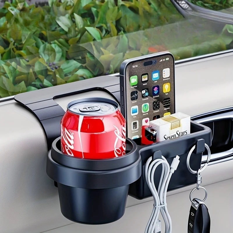 Multi-Functional Car Storage Organizer with Key Holder and Cup Holders