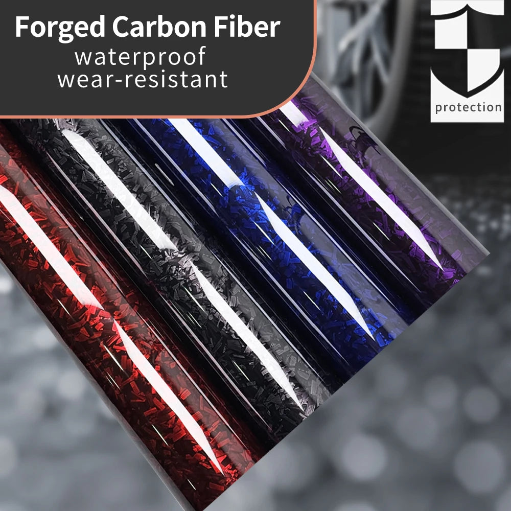 Premium High Gloss Forged Carbon Fiber Vinyl Wrap in Black, Gold, Silver, and Red for Motorcycle and Car Body Applications