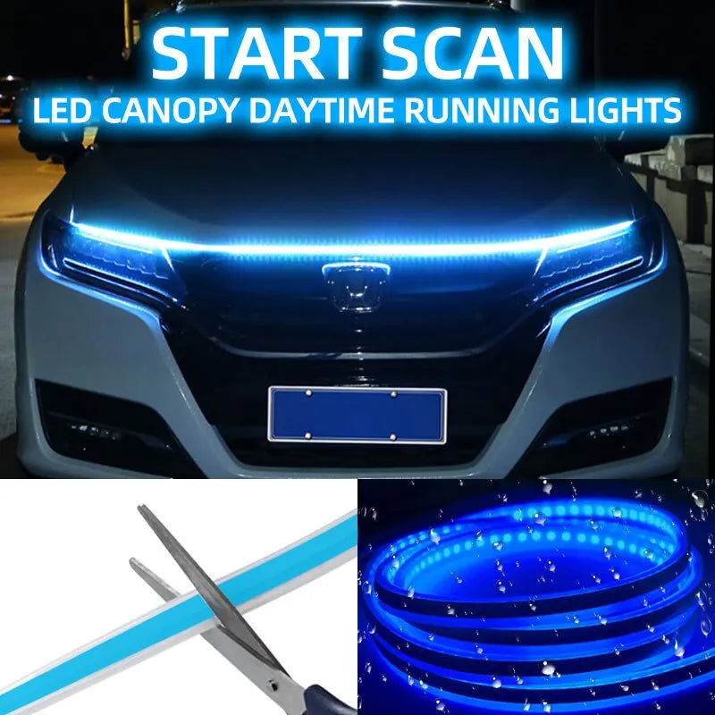 Universal Flexible Dynamic LED Daytime Running Light for Car Hood - 150CM & 180CM Options, 12V Ambient Lighting