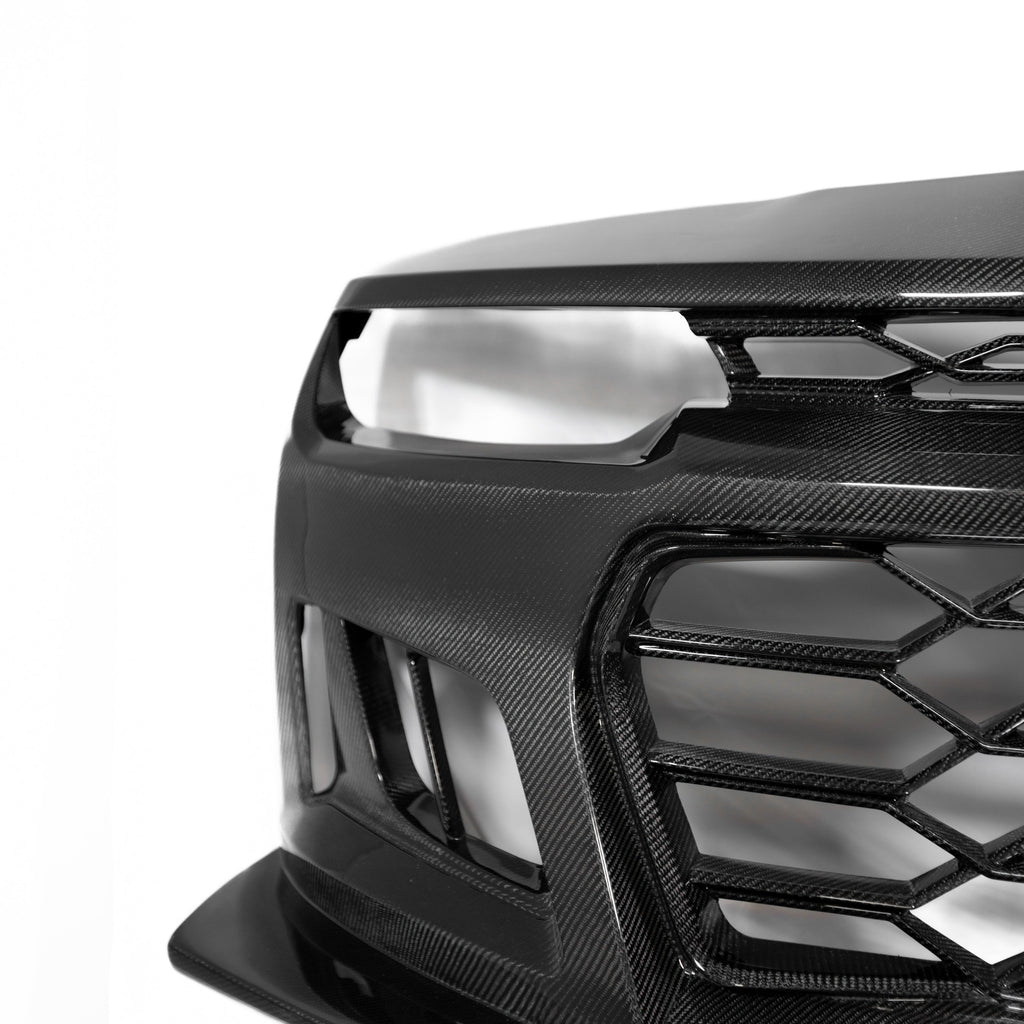 2010-2015 Chevy Camaro Black Panther 1PC Full Gloss Carbon Fiber Front Bumper Conversion Track Package