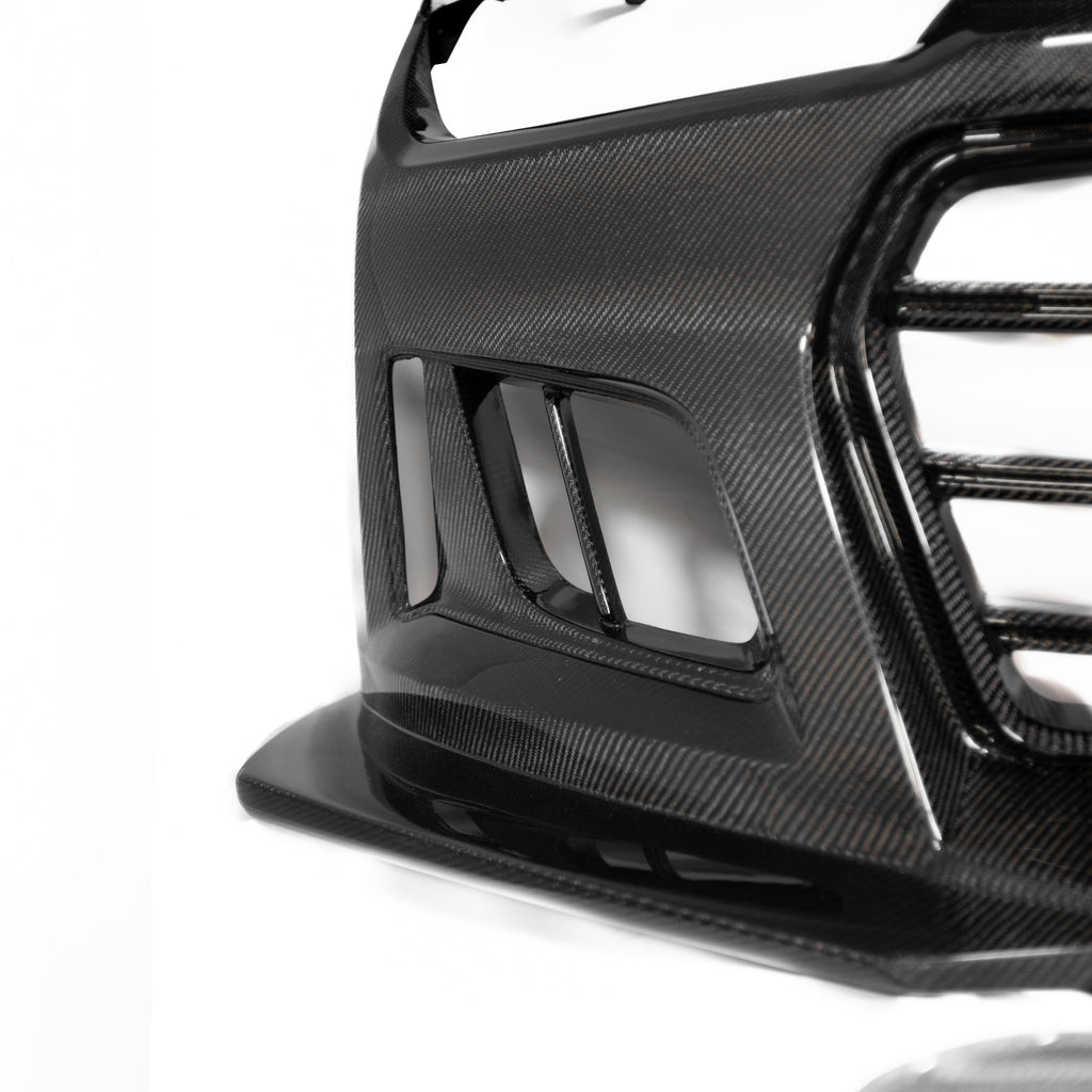 2010-2015 Chevy Camaro Black Panther 1PC Full Gloss Carbon Fiber Front Bumper Conversion Track Package