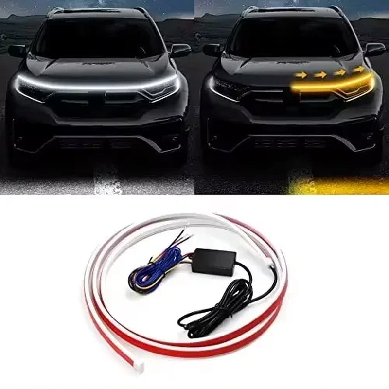 LED Car Daytime Running Light Strip Start Scan Yellow Turn Signal Indicator Headlight Car Hood Decorative Light Universal 12V - DriveNova