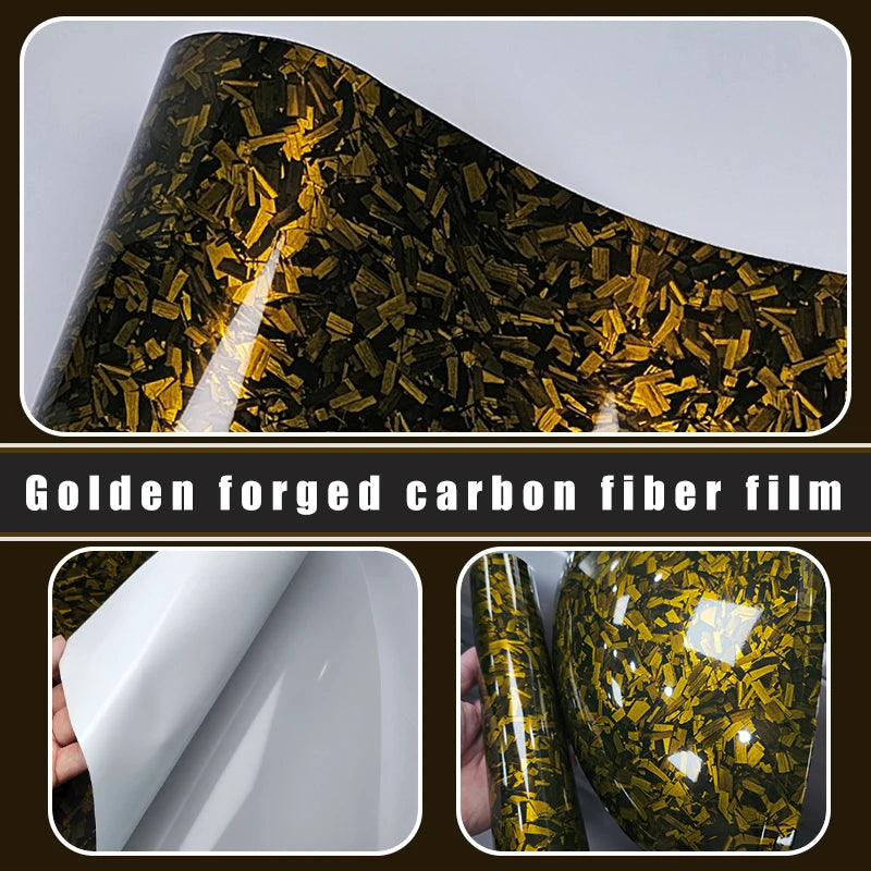 Premium High Gloss Forged Carbon Fiber Vinyl Wrap in Black, Gold, Silver, and Red for Motorcycle and Car Body Applications