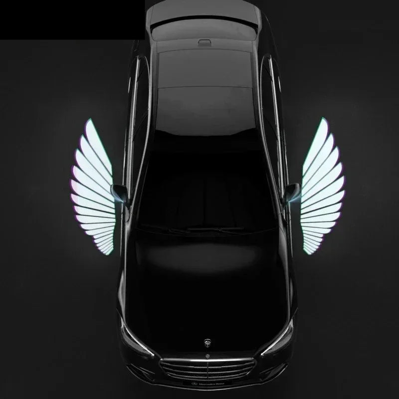 1Pair Car Angel Wings Welcome Light Dynamic Rearview Mirror Carpet Light Led Ambient Light Decorative Atmosphere 12V Universal - DriveNova